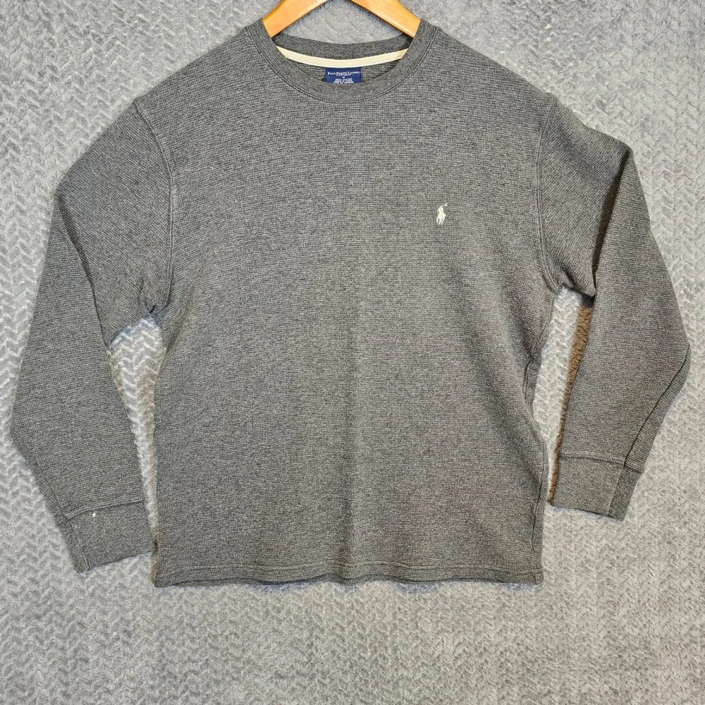 Polo Ralph Lauren Mens Gray Waffle Knit Thermal Long‎ Sleeve Sleepwear Shirt M